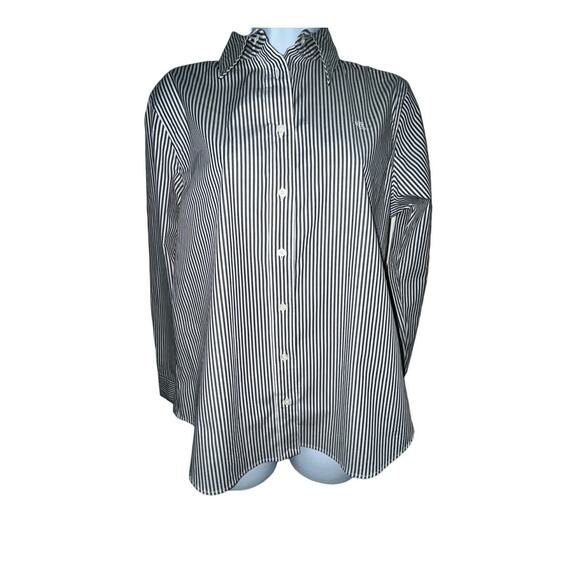 NWT Ralph Lauren Gray & White Striped Button-Down Blouse – Size PL - Picture 1 of 8